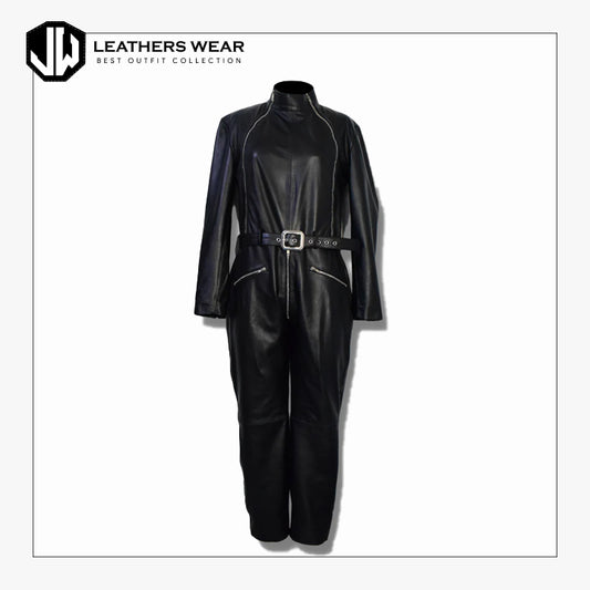 Long Sleeve Leather Jumpsuit