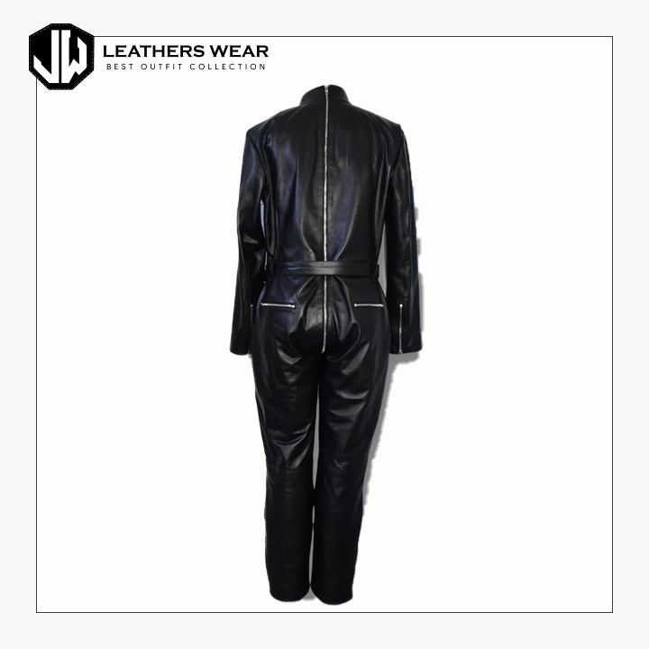 Long Sleeve Leather Jumpsuit