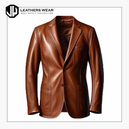 Luxurious Brown Leather Blazer