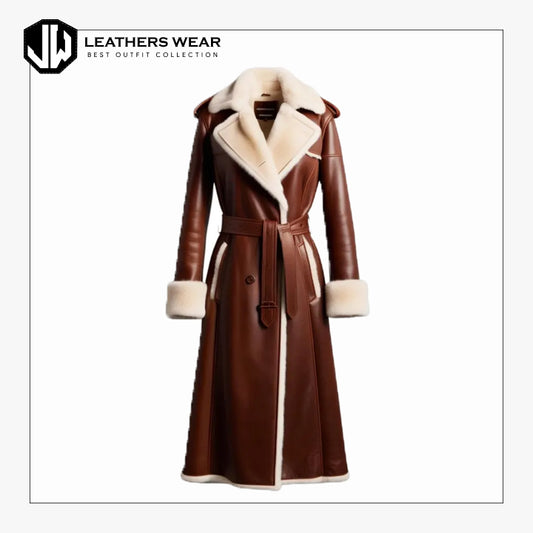 Luxurious Brown Leather Shearling Coat