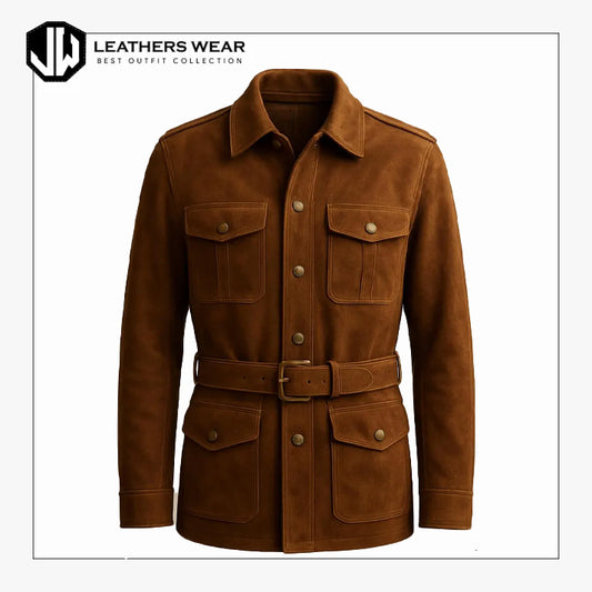 Luxurious Brown Suede Safari Jacket
