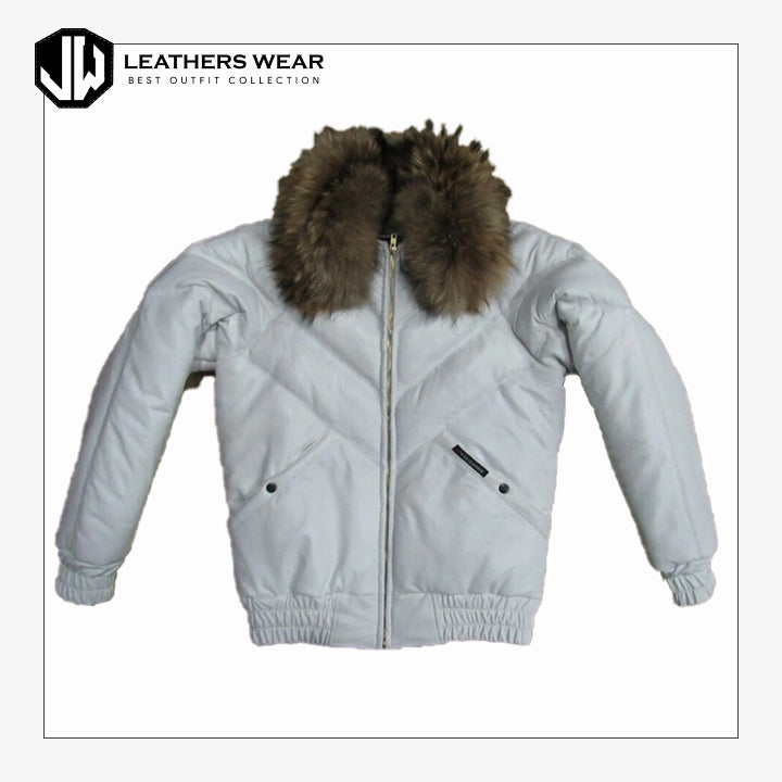 Men Bubble V Bomber Sheepskin Leather Jacket