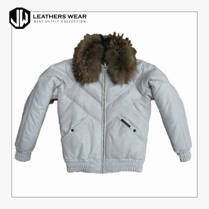 Men Bubble V Bomber Sheepskin Leather Jacket