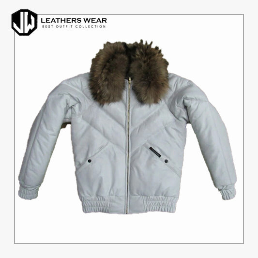 Men Bubble V Bomber Sheepskin Leather Jacket