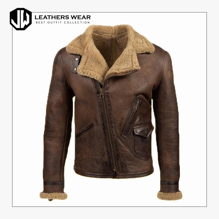 Men Distressed Brown Sheepskin Jacket