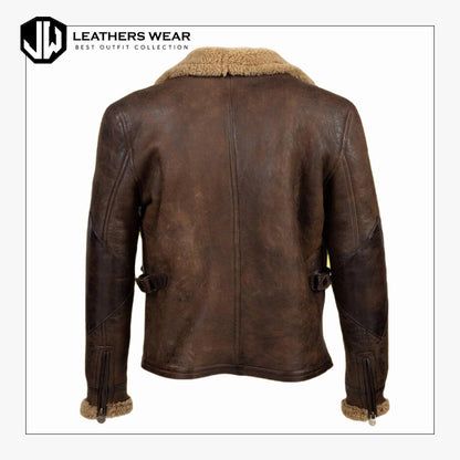 Men Distressed Brown Sheepskin Jacket