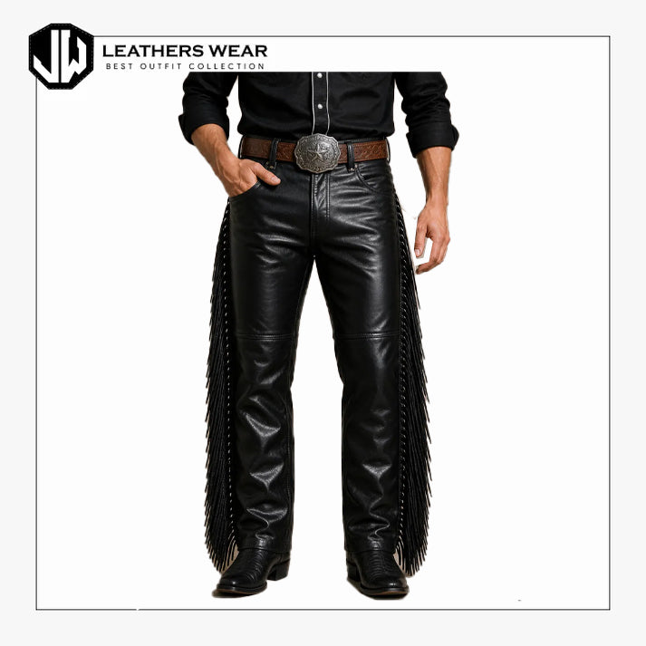 Men Fringe Leather Pants