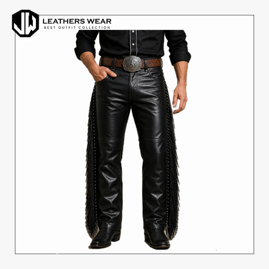 Men Fringe Leather Pants