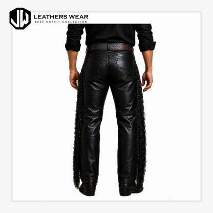 Men Fringe Leather Pants