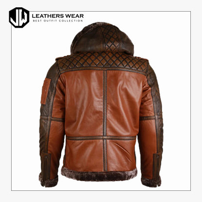 Men Shearling Leather Bomber Jacket