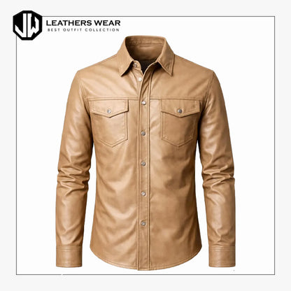 Men Slim Fit Real Leather Shirt