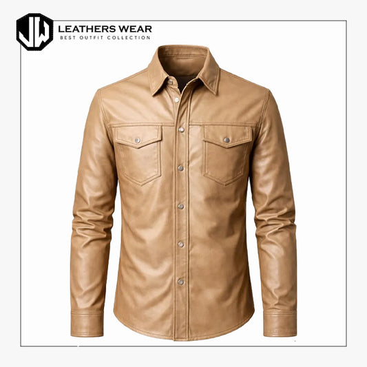 Men Slim Fit Real Leather Shirt