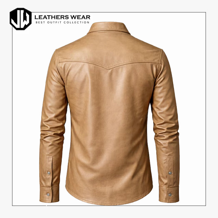 Men Slim Fit Real Leather Shirt