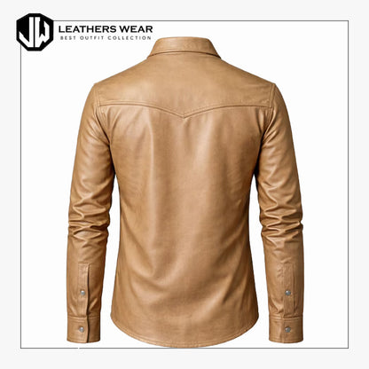 Men Slim Fit Real Leather Shirt