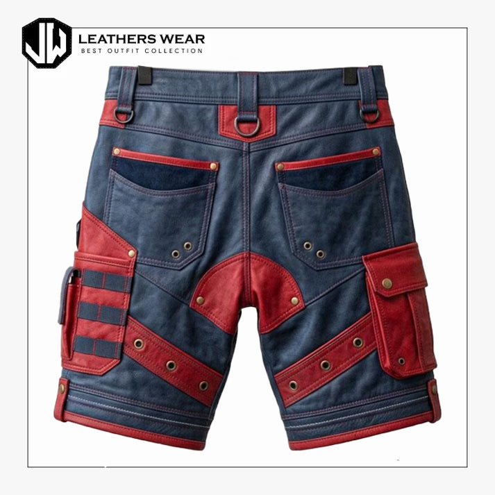 Men Tactical Leather Cargo Shorts