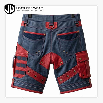 Men Tactical Leather Cargo Shorts