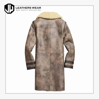 Men Vintage Brown Leather Shearling Coat