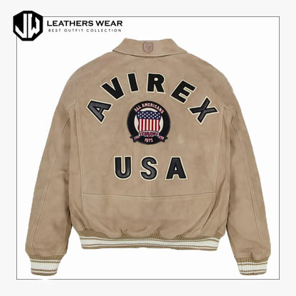 Men's Avirex Style Leather Bomber Jacket