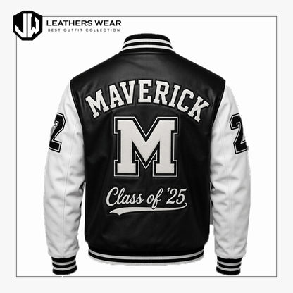 Mens Black Leather Varsity Jacket