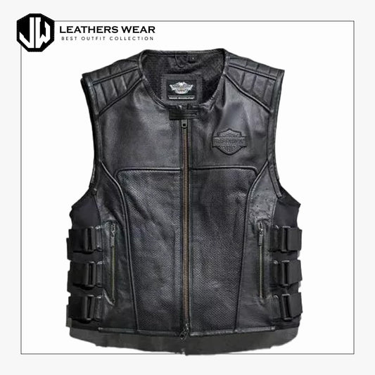 Men's Harley Davidson Swat II Motorcycle Leather Biker Vest