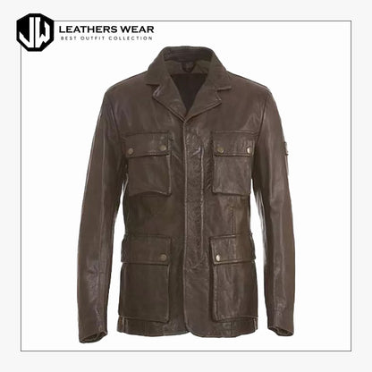 Men's Leather Trench Coat Brown Colour