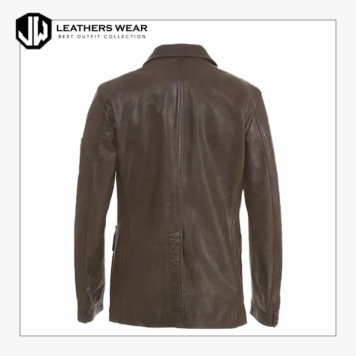 Men's Leather Trench Coat Brown Colour