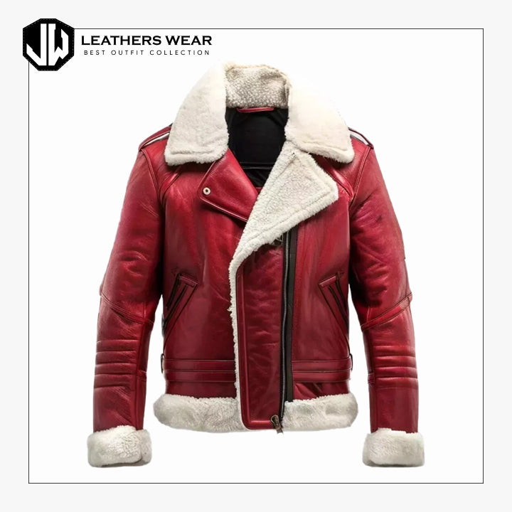 Men's Red Leather Shearling Jacket