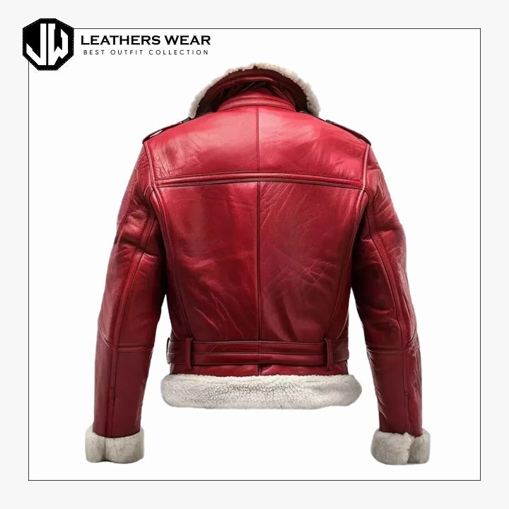 Men's Red Leather Shearling Jacket