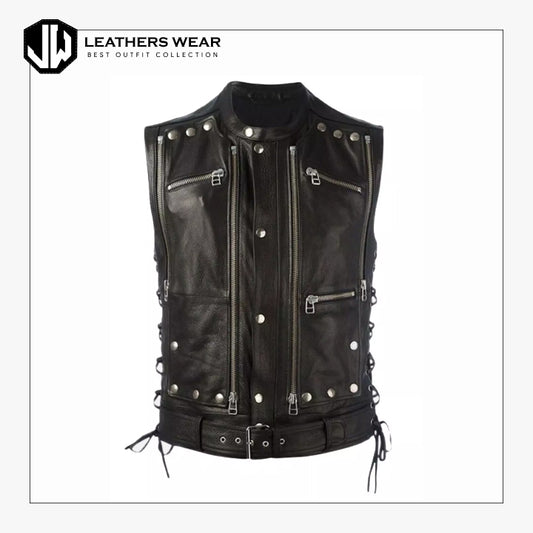 Men's Studded Leather Biker Vest