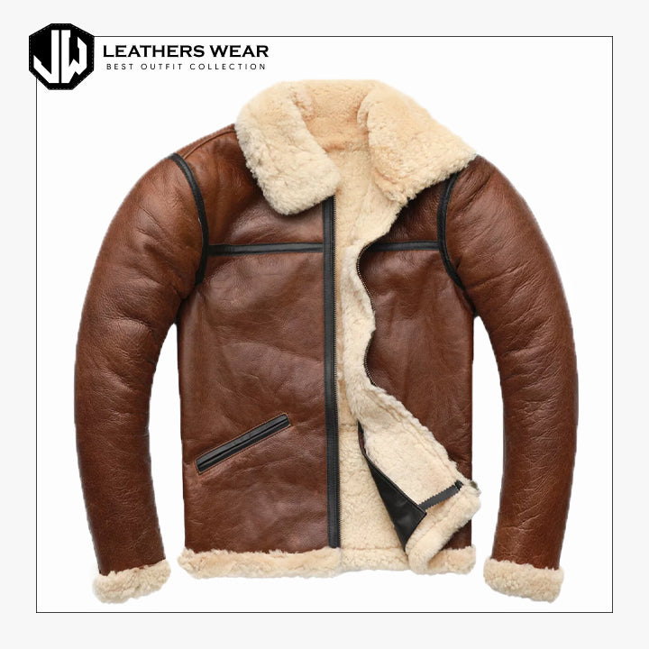 Mens Aviator Brown Fur Leather Jacket