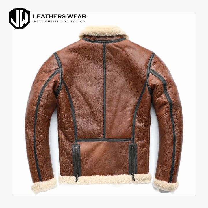 Mens Aviator Brown Fur Leather Jacket