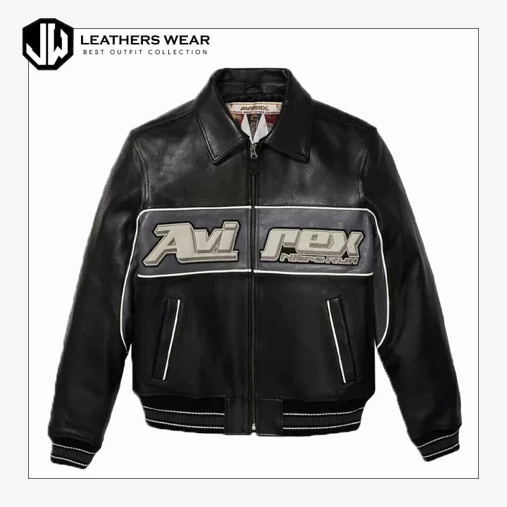 Mens Avirex Black Leather American Jacket