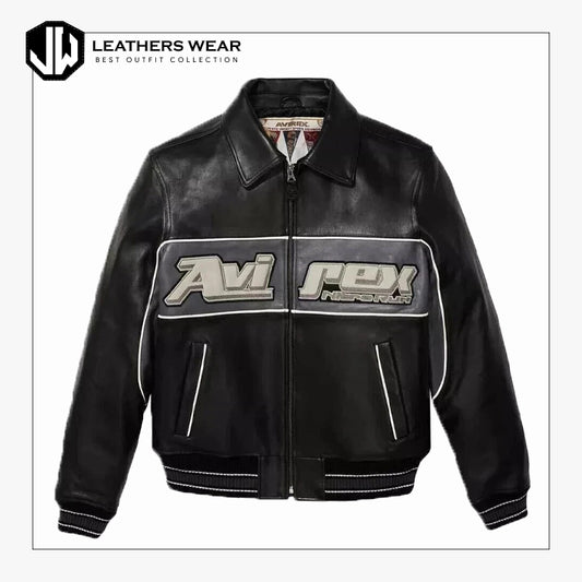 Mens Avirex Black Leather American Jacket