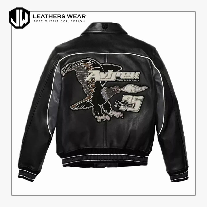 Mens Avirex Black Leather American Jacket