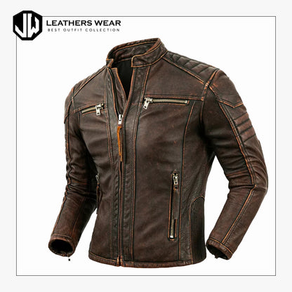 Mens Biker Vintage Leather Jacket