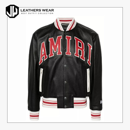 Mens Black Leather Bomber Jacket