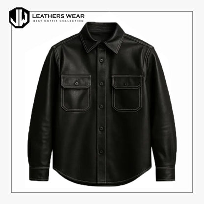 Mens Black Leather Shirt