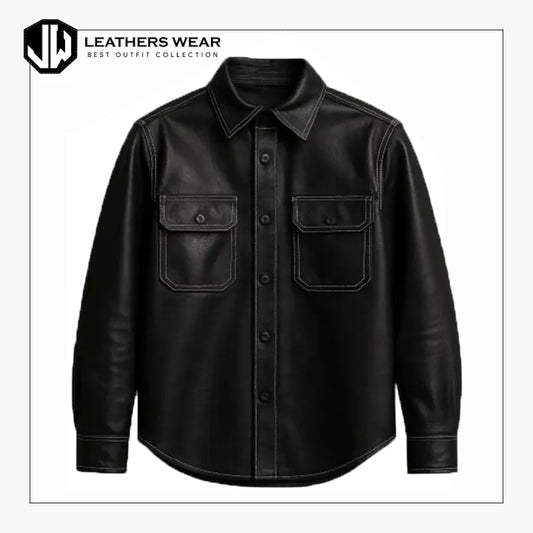Mens Black Leather Shirt