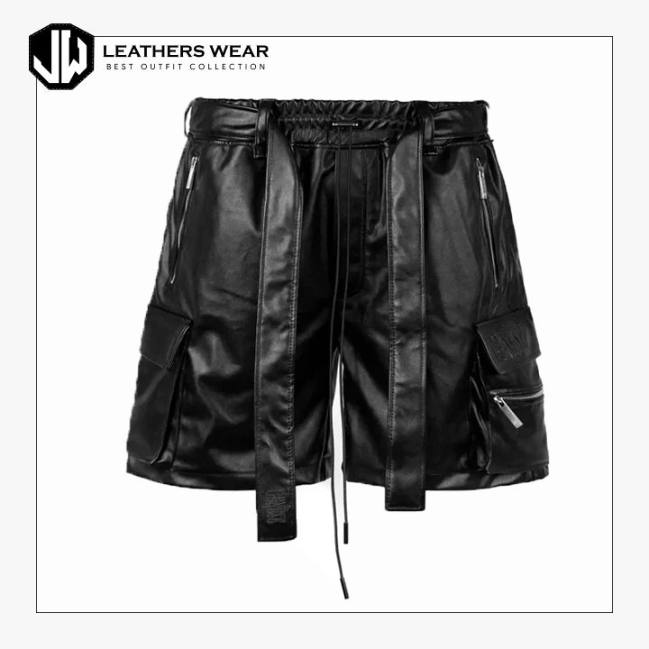 Mens Black Leather Shorts