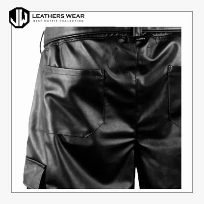 Mens Black Leather Shorts