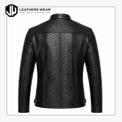 Mens Black Snake Pattern Leather Jacket