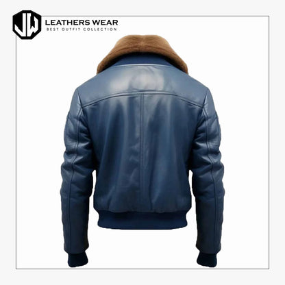 MensBlueBomberBikerLeatherJacket1