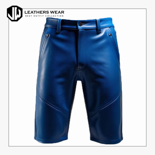 Mens Blue Leather Shorts