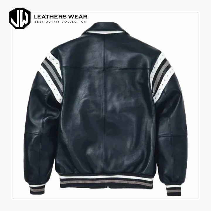 Mens Bomber Encrusted Varsity Plush Navy Jacket