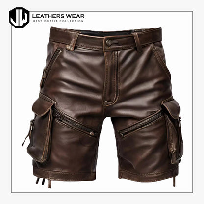 Mens Brown Leather Shorts