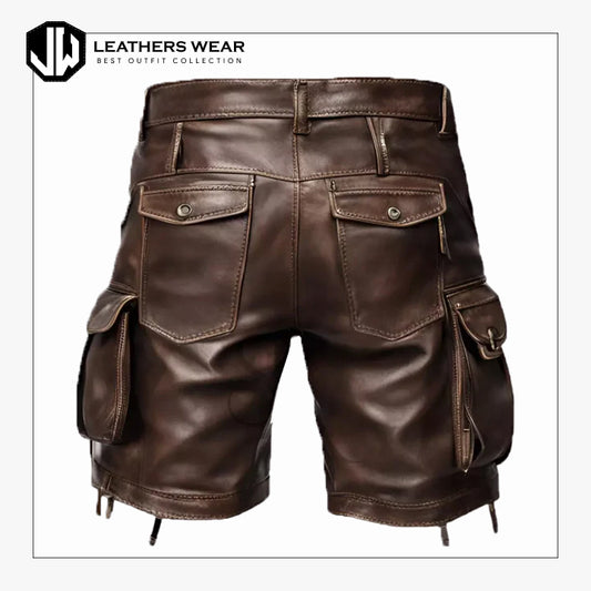 Mens Brown Leather Shorts