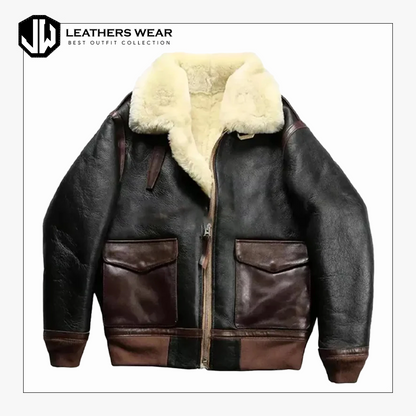 Mens Brown Shearling Bomber Jacket