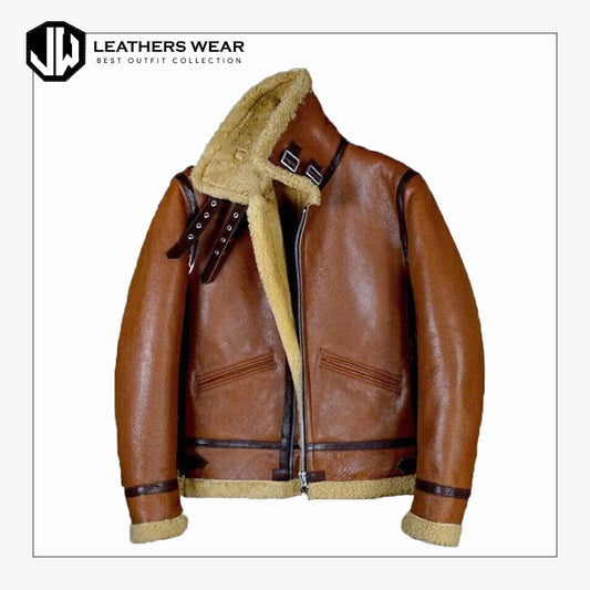 Mens Brown Shearling Bomber Leather Jacket