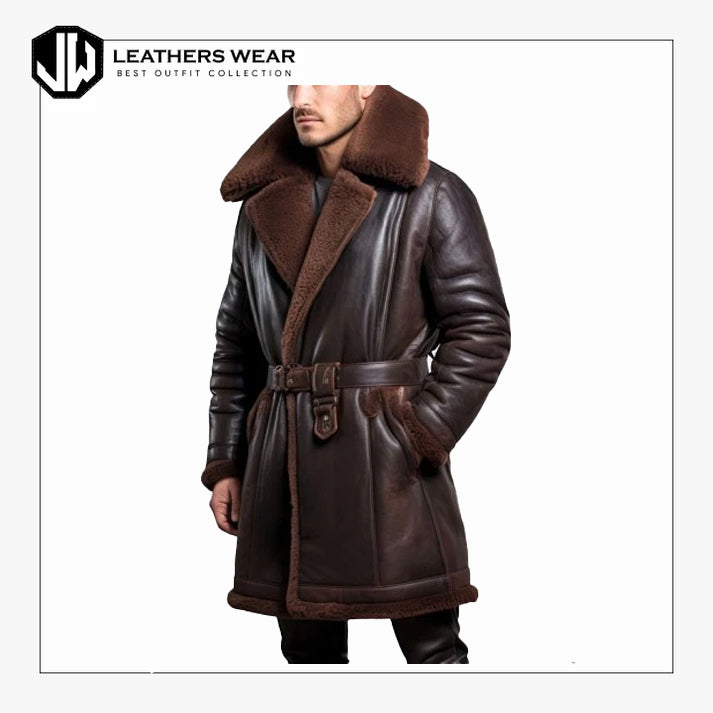 Mens Brown Shearling Fur Leather Coat