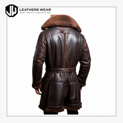 Mens Brown Shearling Fur Leather Coat